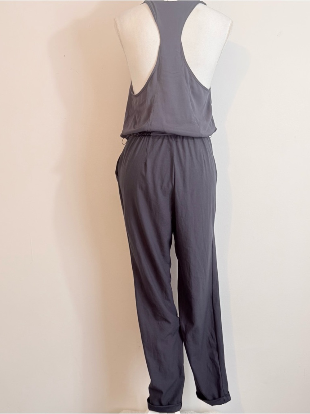 Free People Blue Gray Jumpsuit Sleeveless Button Front Tie Waist Boho Size XS - Picture 3 of 15